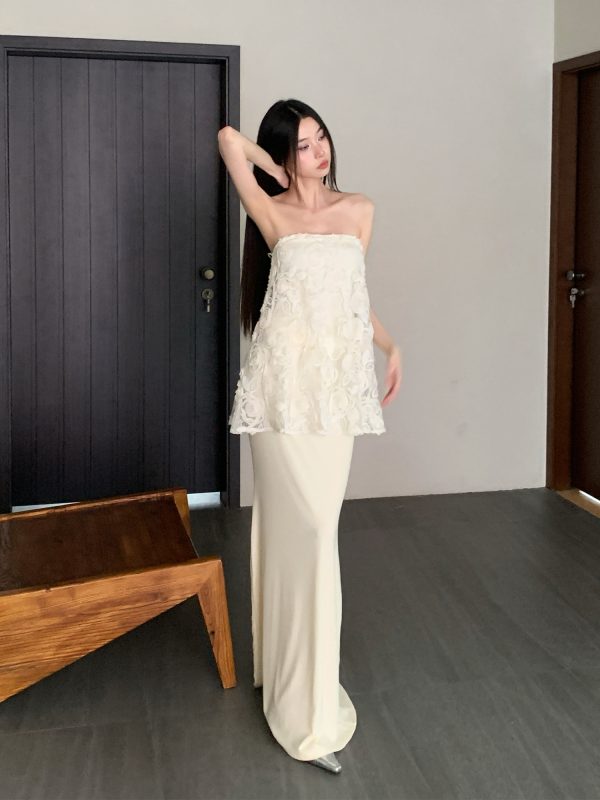 Spring Ode 3D Rose Embroidery Floral Sequin Strapless A-Line Mermaid Dress with Tulle Set - Perfect for Weddings and Parties