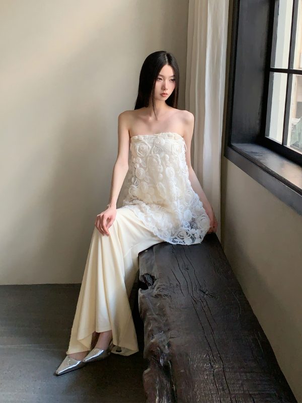 Spring Ode 3D Rose Embroidery Floral Sequin Strapless A-Line Mermaid Dress with Tulle Set - Perfect for Weddings and Parties