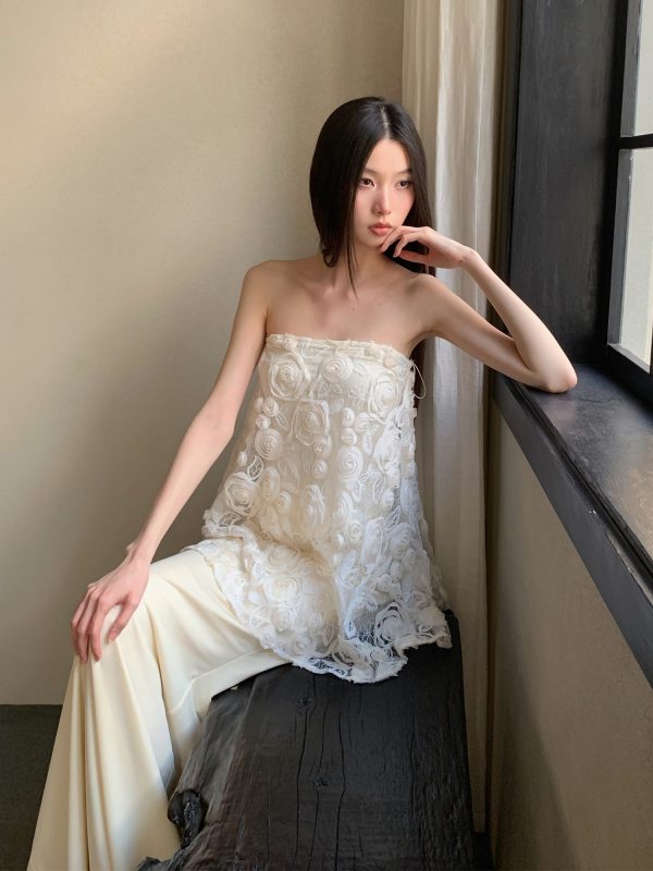 Spring Ode 3D Rose Embroidery Floral Sequin Strapless A-Line Mermaid Dress with Tulle Set - Perfect for Weddings and Parties