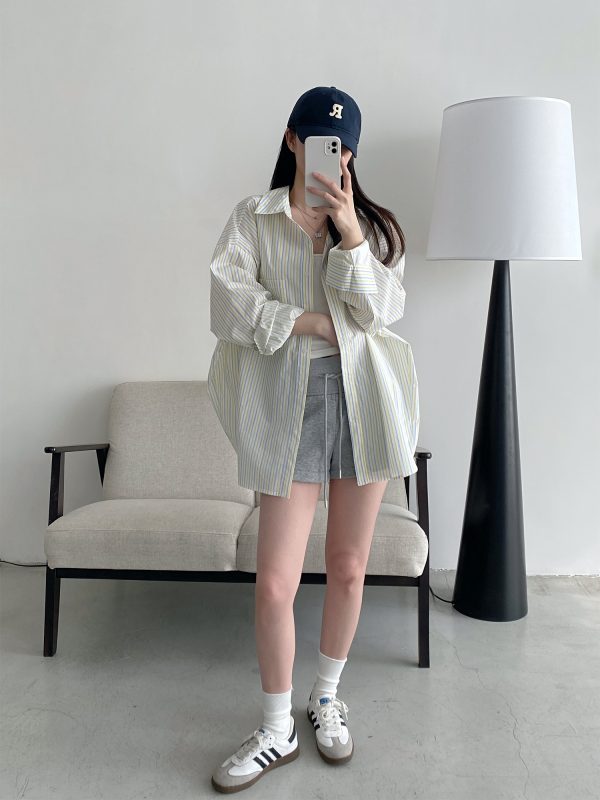 Spring Summer Womenâ€™s Striped Long Sleeve Shirt - Casual Sun Protection Top, Loose Slimming Fit, Korean Style Vacation Wear