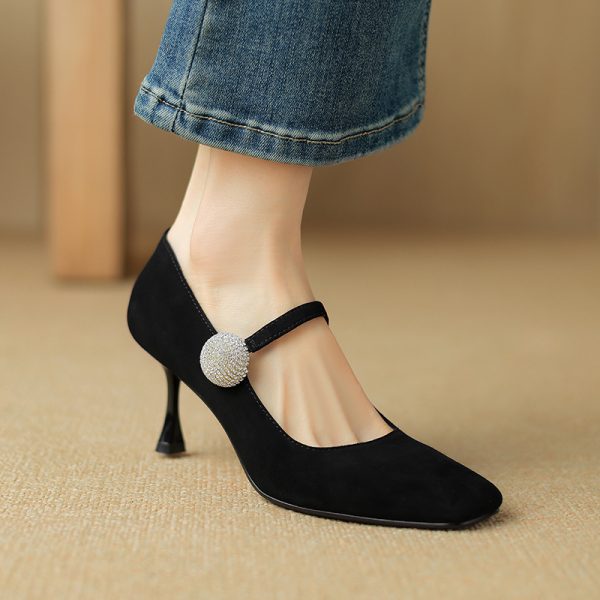 Square Toe High Heel Wedding Shoes for Women - One Strap Thin Heel Design, Stylish Italian-Inspired Footwear