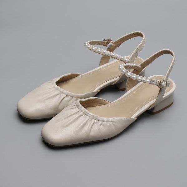 Square-Toed Pleated Chunky Heel Flat Sandals - Closed Toe One Strap Grandma Style, Italian Corso Venezia Inspired