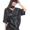 Strap Printed Sweet and Spicy Punk Satin Short Sleeve T-Shirt for Women - Summer Sports Top, Y2K Style Fashion Tee