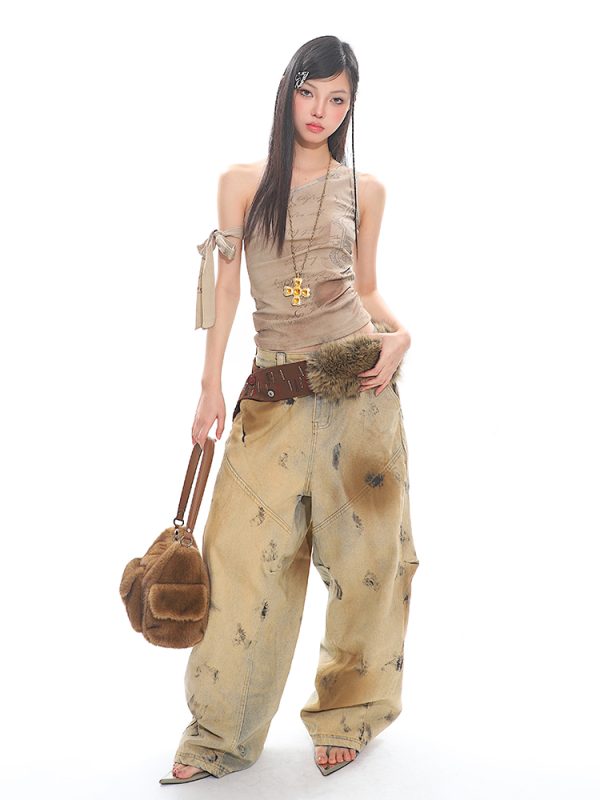 Strap Tank Top Tie-Dye Print American Vintage Grunge Retro Style Hot Girl Vest for Y2K and 90s Fashion