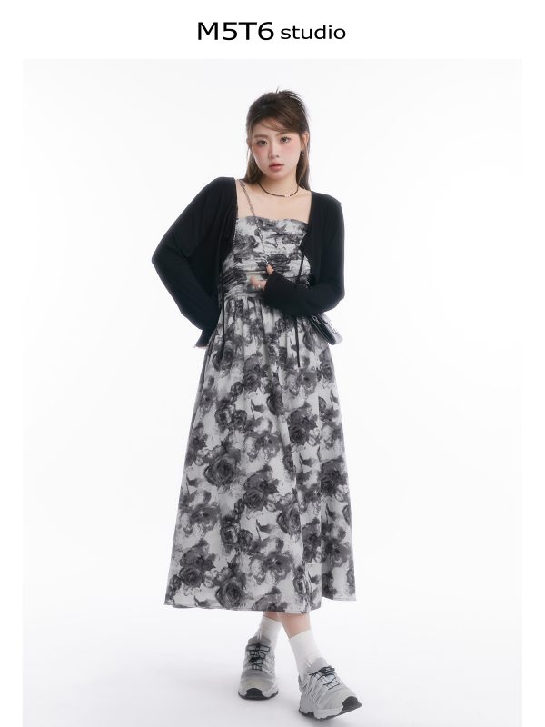 Strapless Mid-Summer Bloom Ink Wash Long Dress - Curvy Fit, Waist-Defining, Sexy Backless Style, Perfect for Summer Events