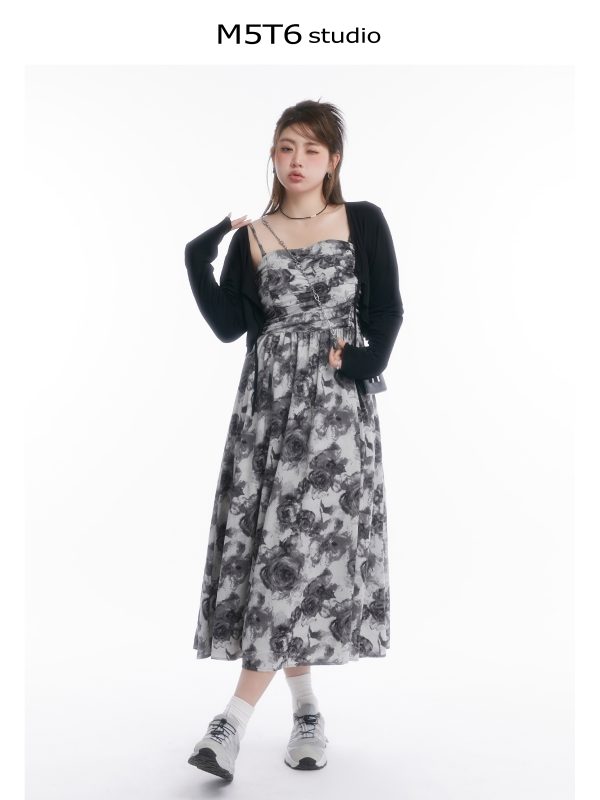 Strapless Mid-Summer Bloom Ink Wash Long Dress - Curvy Fit, Waist-Defining, Sexy Backless Style, Perfect for Summer Events