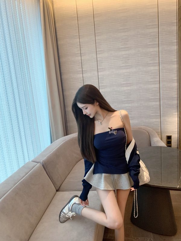 Strapless Pleated Irregular Tank Top - Waist-Defining Design for Y2K Fashion & Internet Celebrity Style