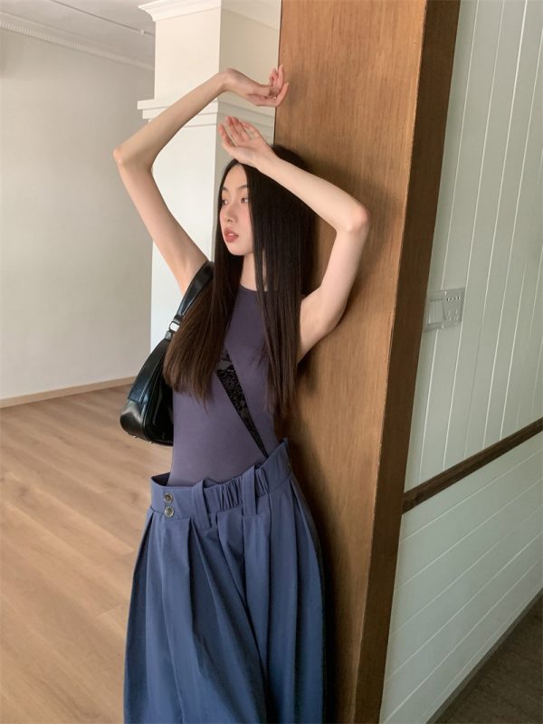 Striped High-Low Fake Two-Piece Dress - Slimming Waist Summer Vest for Women - Trendy Y2K Style
