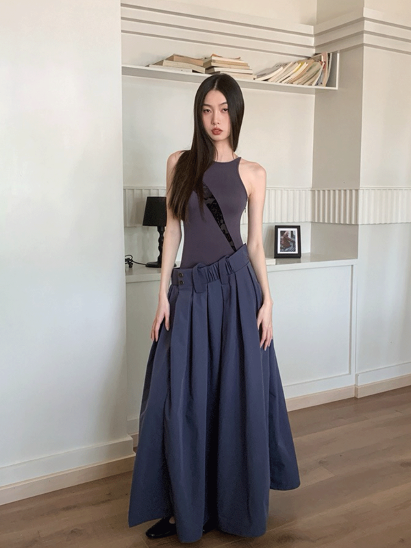 Striped High-Low Fake Two-Piece Dress - Slimming Waist Summer Vest for Women - Trendy Y2K Style