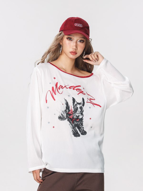 Striped Long Sleeve Off-Shoulder T-Shirt for Women - American Style Cool Thin Sun Protection Cover-Up - Trendy Hot Girl Top