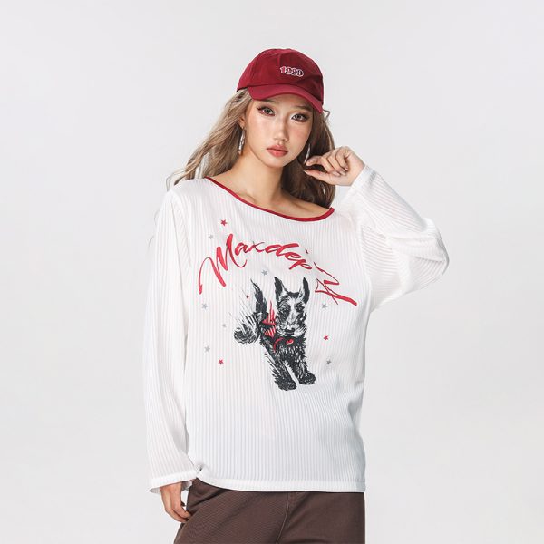Striped Long Sleeve Off-Shoulder T-Shirt for Women - American Style Cool Thin Sun Protection Cover-Up - Trendy Hot Girl Top