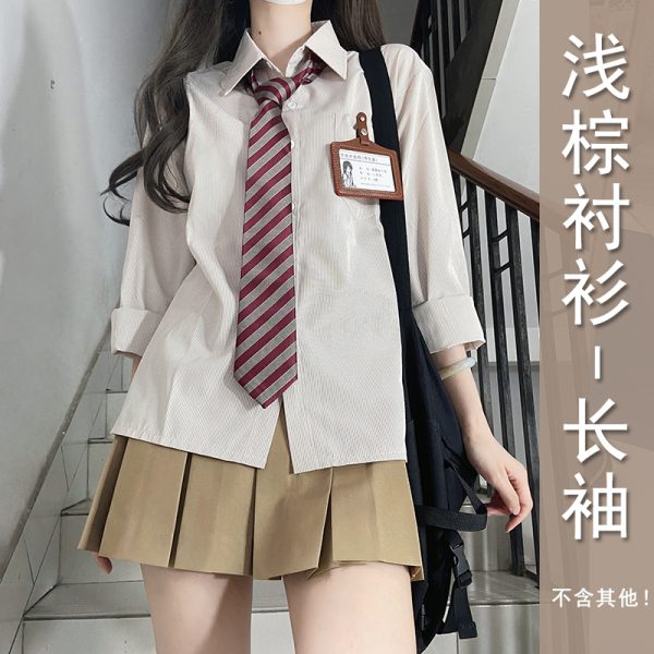 Striped Pudding Bear JK Shirt Set for Women - Short Sleeve & Long Sleeve Uniform, Blue, Summer Fashion, Kawaii Style