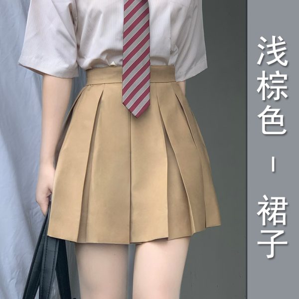 Striped Pudding Bear JK Shirt Set for Women - Short Sleeve & Long Sleeve Uniform, Blue, Summer Fashion, Kawaii Style