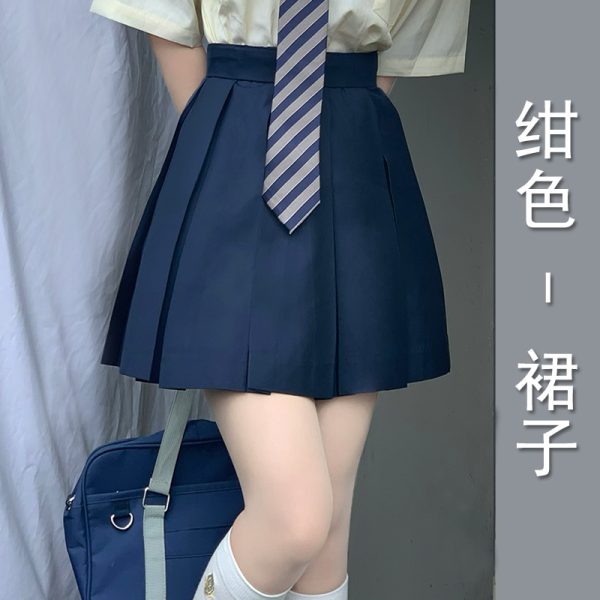 Striped Pudding Bear JK Shirt Set for Women - Short Sleeve & Long Sleeve Uniform, Blue, Summer Fashion, Kawaii Style