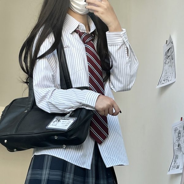 Striped Short-Sleeve Japanese College-Style White Shirt - Loose High-End Summer Top for Women - Trendy Casual Wear