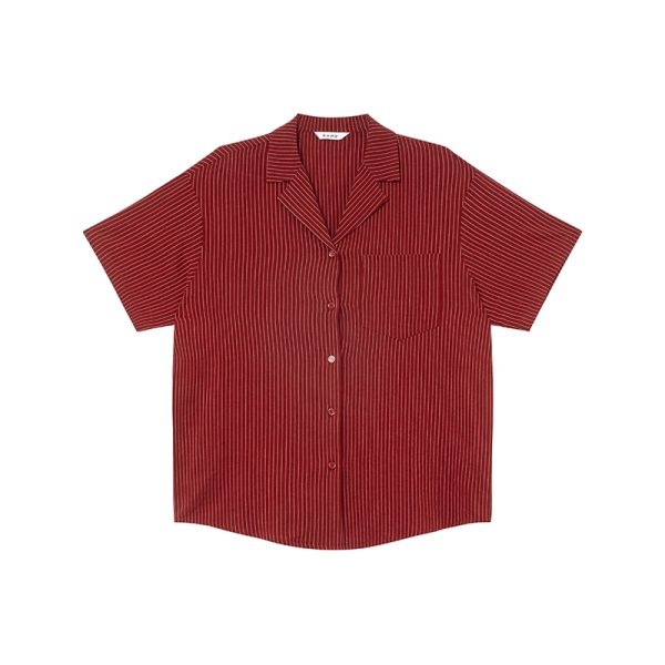 Striped Short-Sleeve Shirt for Women - Loose-Fitting Summer Blouse, Stylish 2025 Niche Design, Trendy Casual Top