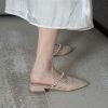 Stylish Casual Outdoor Pearl Mesh Chunky Low-Heeled Half Slippers Sandals for Women - Versatile Summer Footwear