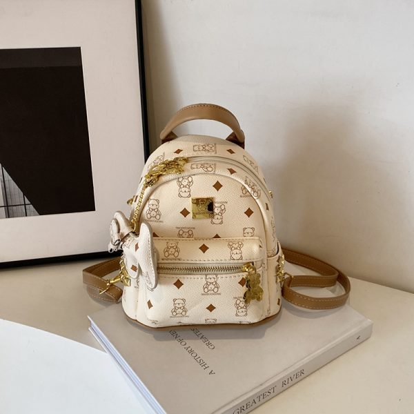 Stylish High-End Double Shoulder Backpack 2024 Women's Versatile Bag for School & Everyday Use, Trendy Maiduo Bear Design