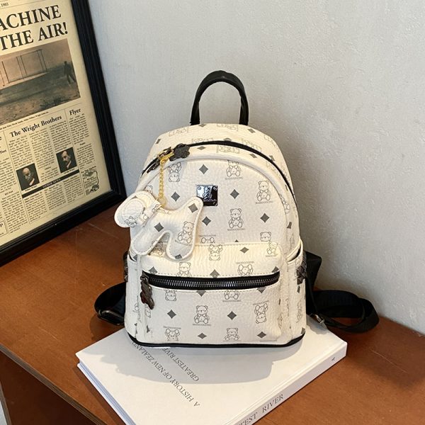 Stylish High-End Double Shoulder Backpack 2024 Women's Versatile Bag for School & Everyday Use, Trendy Maiduo Bear Design