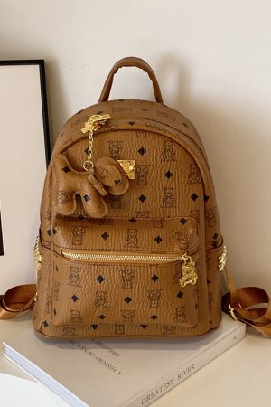Stylish High-End Double Shoulder Backpack 2024 Women's Versatile Bag for School & Everyday Use, Trendy Maiduo Bear Design