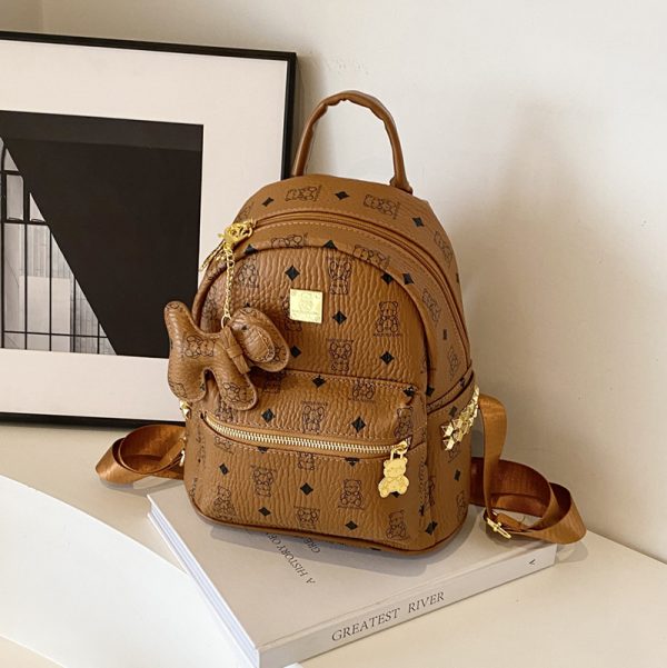 Stylish High-End Double Shoulder Backpack 2024 Women's Versatile Bag for School & Everyday Use, Trendy Maiduo Bear Design