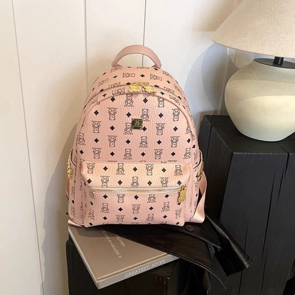 Stylish High-End Double Shoulder Backpack 2024 Women's Versatile Bag for School & Everyday Use, Trendy Maiduo Bear Design