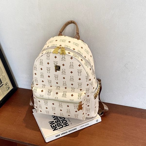 Stylish High-End Double Shoulder Backpack 2024 Women's Versatile Bag for School & Everyday Use, Trendy Maiduo Bear Design