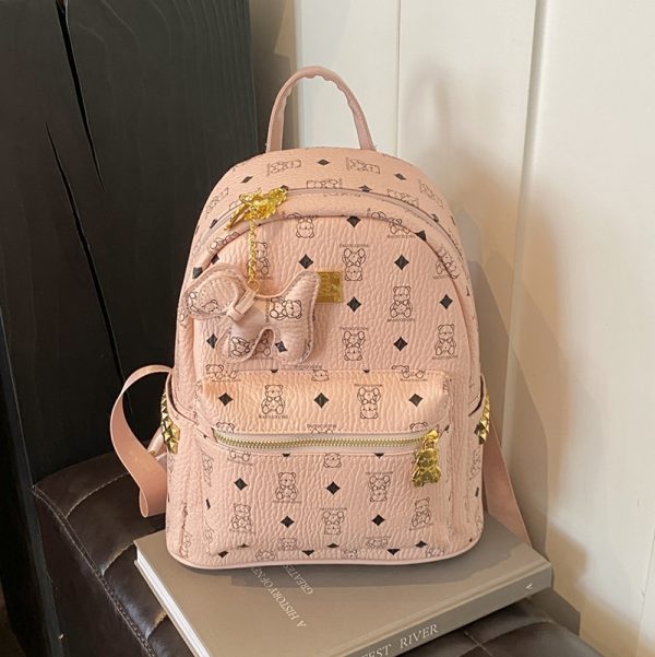 Stylish High-End Double Shoulder Backpack 2024 Women's Versatile Bag for School & Everyday Use, Trendy Maiduo Bear Design