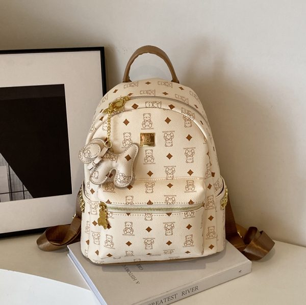 Stylish High-End Double Shoulder Backpack 2024 Women's Versatile Bag for School & Everyday Use, Trendy Maiduo Bear Design