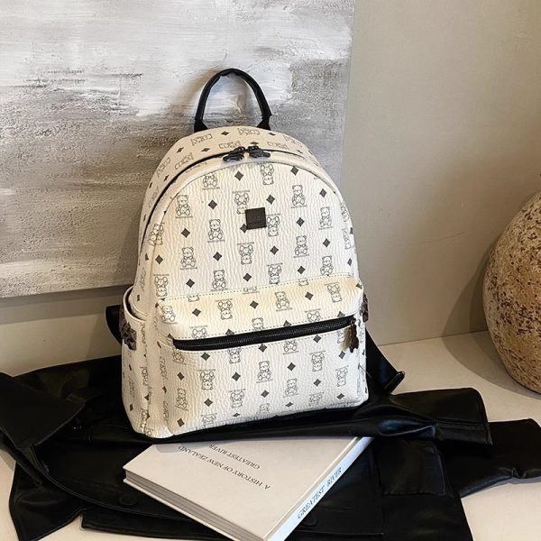 Stylish High-End Double Shoulder Backpack 2024 Women's Versatile Bag for School & Everyday Use, Trendy Maiduo Bear Design