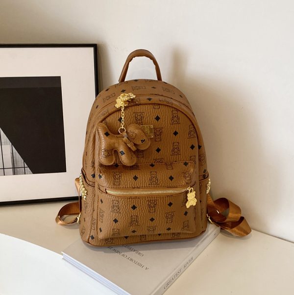 Stylish High-End Double Shoulder Backpack 2024 Women's Versatile Bag for School & Everyday Use, Trendy Maiduo Bear Design