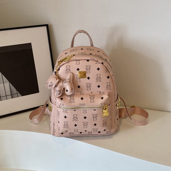Stylish High-End Double Shoulder Backpack 2024 Women's Versatile Bag for School & Everyday Use, Trendy Maiduo Bear Design