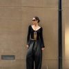 Stylish Minimalist Black Trousers with Built-In Layers and Special Cut - Trendy Loose Fit for Effortless Chic Style