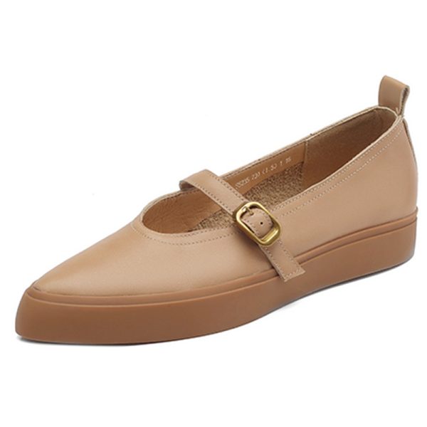 Stylish Women's Genuine Leather Pointed Toe One-Strap Mary Jane Shoes - Thick-Soled Platform Loafers for Trendy Looks