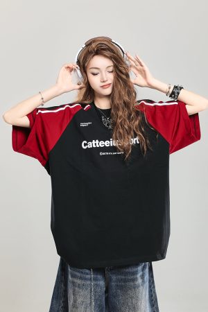 Summer 2025 College Style Letter Print Short-Sleeve T-Shirt for Girls - Loose Casual Top, Trendy Niche Design