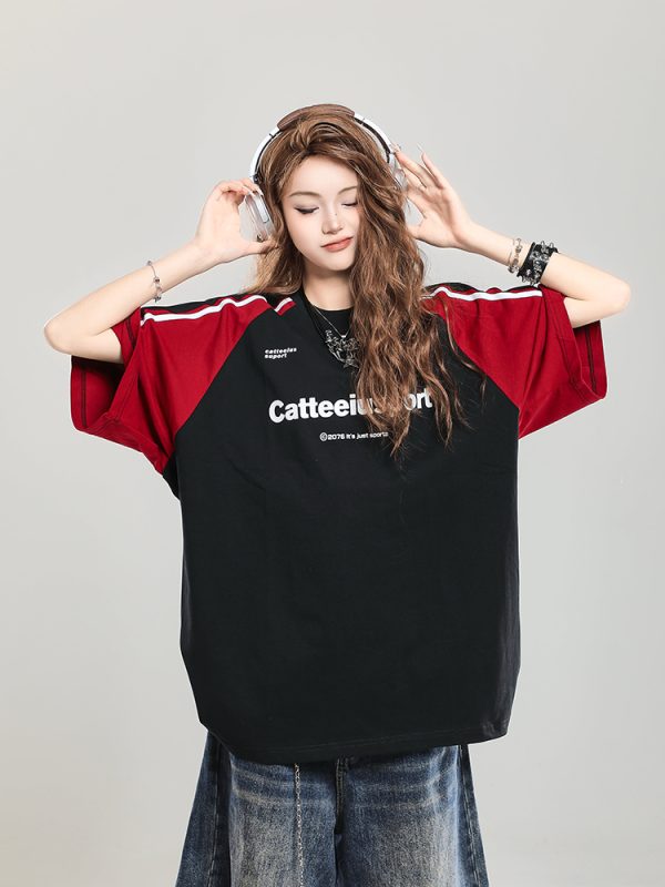 Summer 2025 College Style Letter Print Short-Sleeve T-Shirt for Girls - Loose Casual Top, Trendy Niche Design