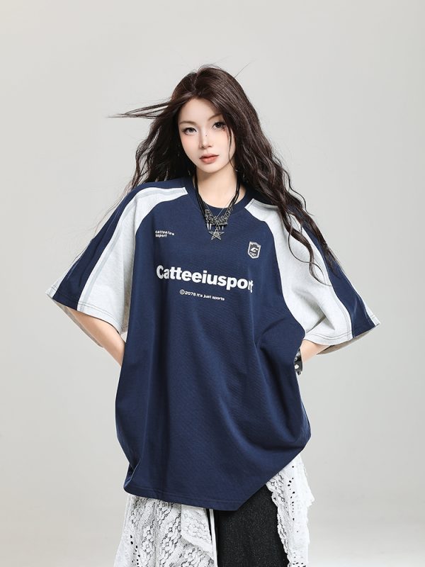 Summer 2025 College Style Letter Print Short-Sleeve T-Shirt for Girls - Loose Casual Top, Trendy Niche Design