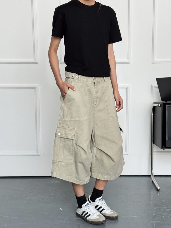 Summer 2025 Men's Unisex Loose Wide-Leg Cargo Shorts - 7-Point Pants for Casual Style