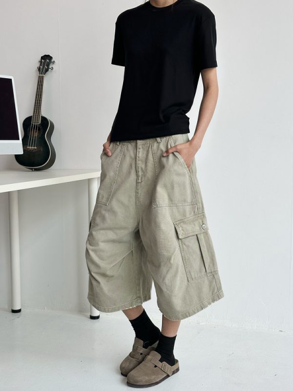 Summer 2025 Men's Unisex Loose Wide-Leg Cargo Shorts - 7-Point Pants for Casual Style