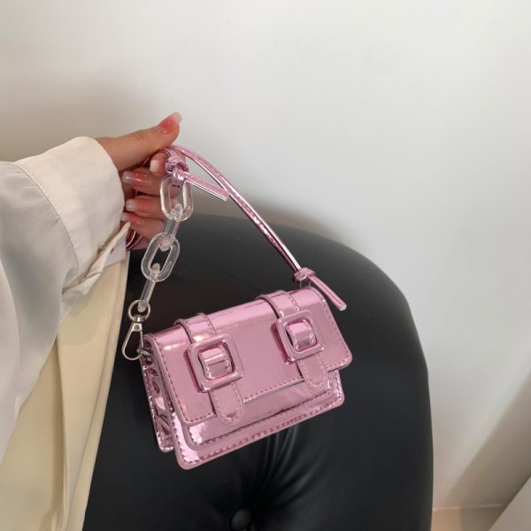 Summer 2025 Mini Handbag for Women, Niche Laser Chain Crossbody Bag, High-Quality Small Square Open-Top Bag