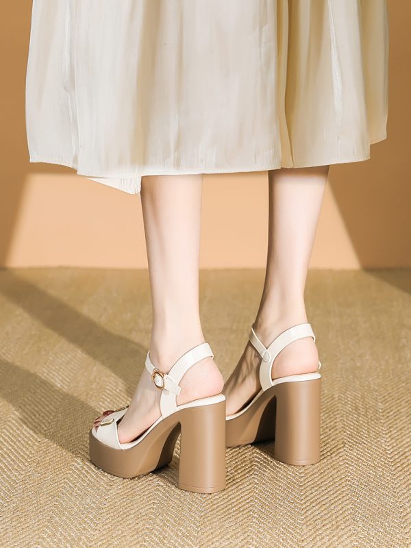 Summer 2025 Waterproof Platform Open-Toe Chunky Heel Sandals for Women - Thick-Soled One-Strap Design for Petite Style