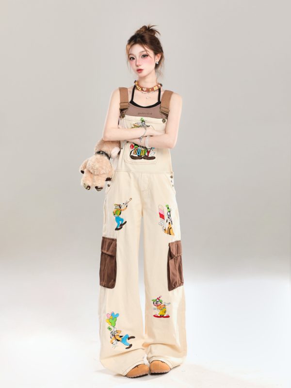 Summer 2025 Women's Embroidered Cartoon Jumpsuit - Loose Casual Overalls in Trendy American Style