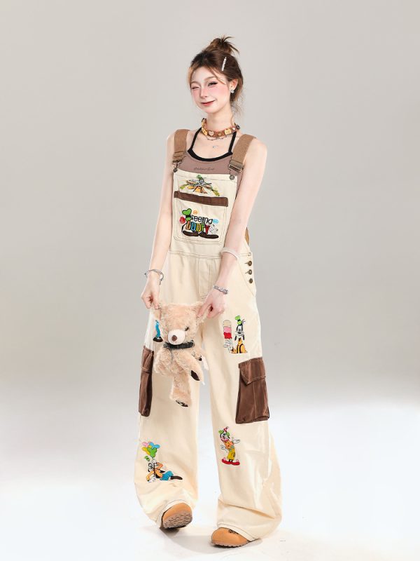 Summer 2025 Women's Embroidered Cartoon Jumpsuit - Loose Casual Overalls in Trendy American Style