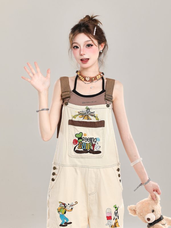 Summer 2025 Women's Embroidered Cartoon Jumpsuit - Loose Casual Overalls in Trendy American Style