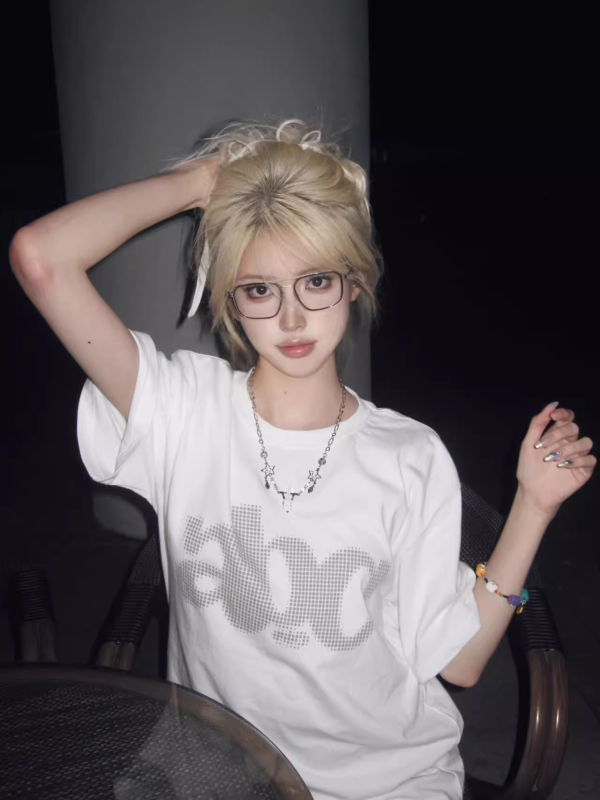 Summer 2025 Women's Loose Round Neck T-Shirt with Letter Print - Casual Short Sleeve Trendy Top for Couples
