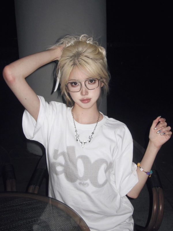 Summer 2025 Women's Loose Round Neck T-Shirt with Letter Print - Casual Short Sleeve Trendy Top for Couples