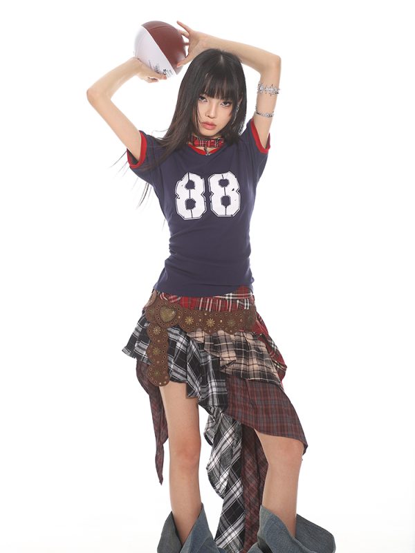 Summer 2025 Womenâ€™s Patchwork Plaid Irregular Multi-Layer Cake Skirt - Hot Girl American Style Fashion