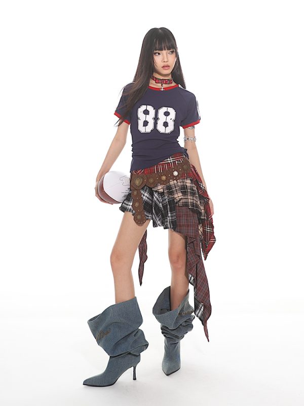 Summer 2025 Womenâ€™s Patchwork Plaid Irregular Multi-Layer Cake Skirt - Hot Girl American Style Fashion
