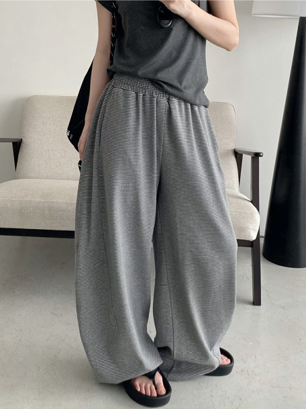 Summer 3D Segmented Deconstructed Wide-Leg Striped Sports Pants with Drawstring - Loose Fit Casual Trousers for Women
