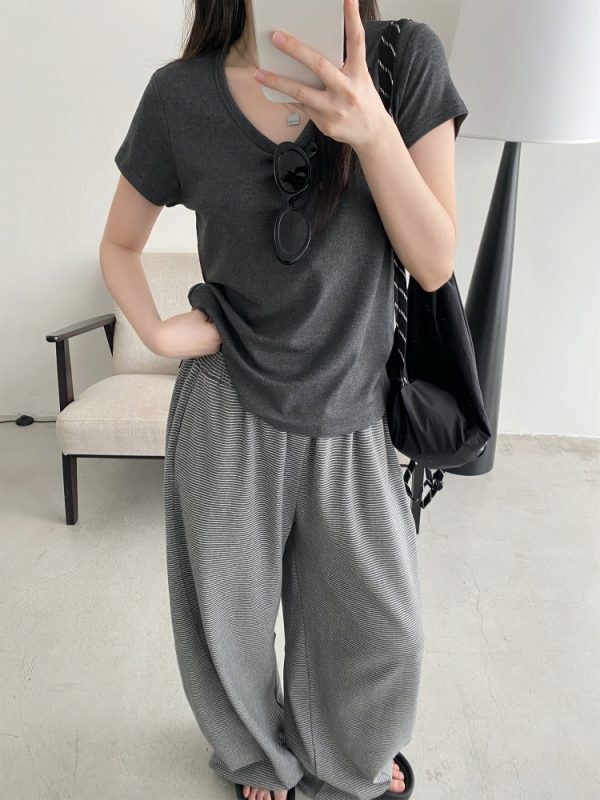 Summer 3D Segmented Deconstructed Wide-Leg Striped Sports Pants with Drawstring - Loose Fit Casual Trousers for Women